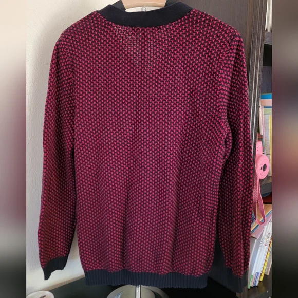 Karen Scott | 100% Cotton Marled Henley Sweater Red And black - Picture 3 of 3